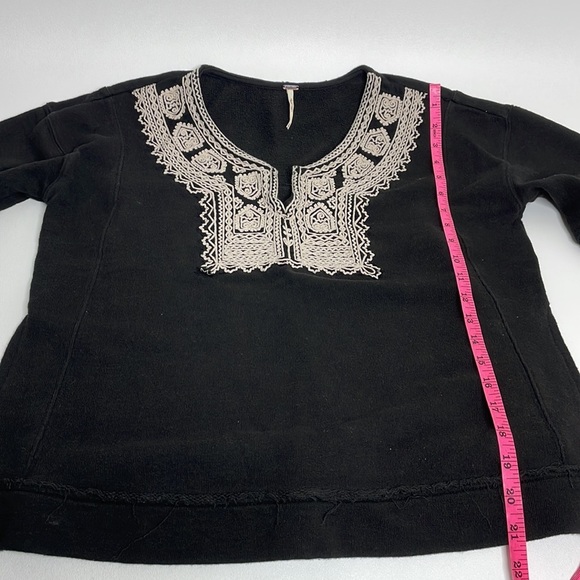Free People Black Santa Maria Embroidered Peasant French Terry Pullover X-Small - Picture 11 of 13